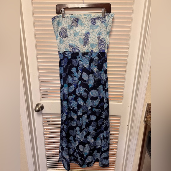 Talbots Blue and White Strapless Dress - Picture 4 of 6